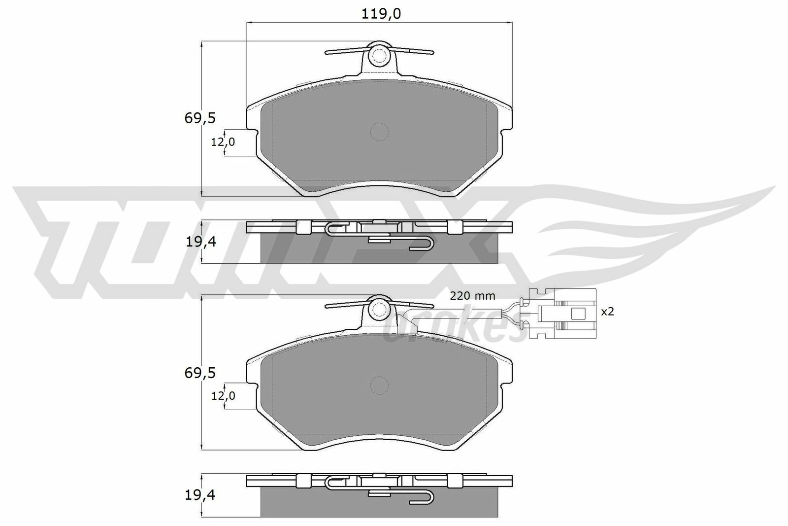 Sada brzdových destiček, kotoučová brzda TOMEX Brakes